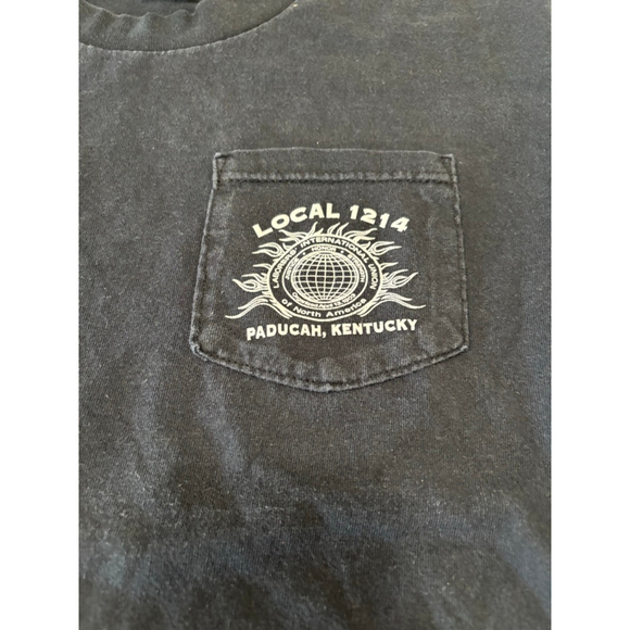 Vintage 90s Local 1214 Laborers Union Flame Graphic Pocket T-Shirt - Picture 4 of 5